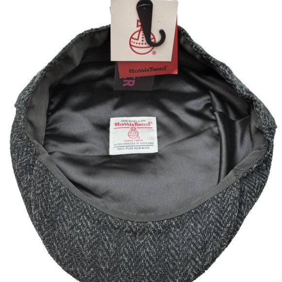 Hartside HS14 Scottish Highland Harris Tweed® Flat Cap in BLACK - PICK SIZE - Picture 11 of 11